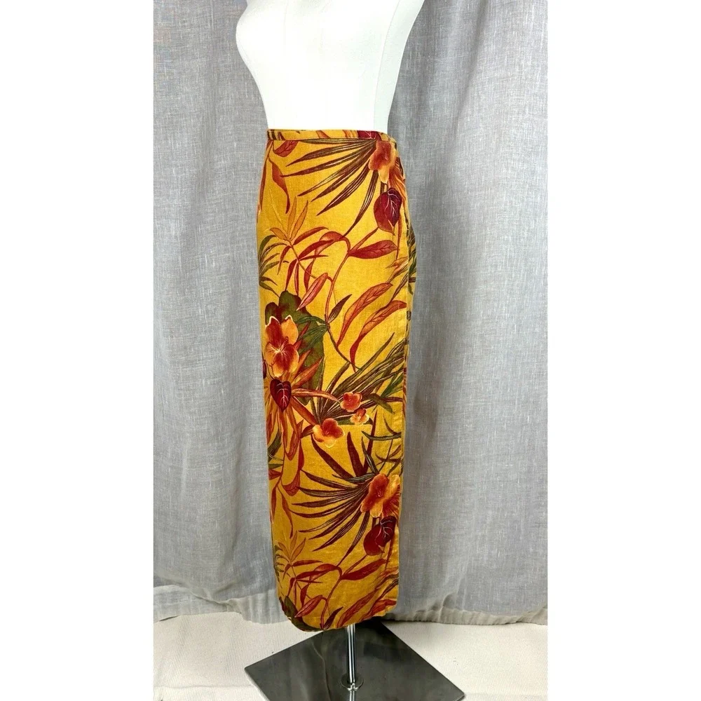 Vintage 90's Chico's Botanical Linen Wrap Skirt Resort Quiet Luxury Size 1 Sz M